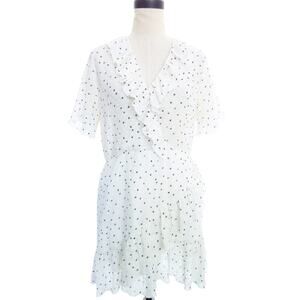 Zara Chiffon Romper Off White and Black Polka Dot Faux Wrap Dress Medium